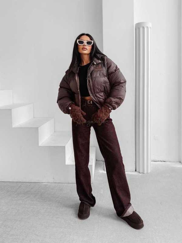 OLV866 2w1 Pikowana Zimowa Kurtka/Kamizelka OLAVOGA Czekolada