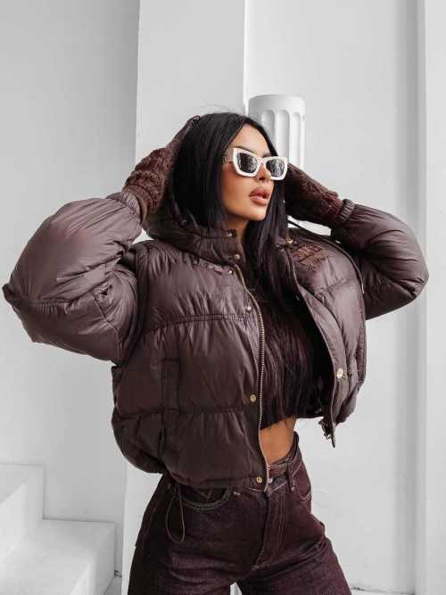 OLV866 2w1 Pikowana Zimowa Kurtka/Kamizelka OLAVOGA Czekolada