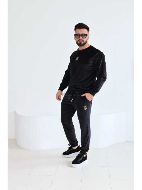 BR777 Komplet Dresowy Męski BRANDENBURG Welurowy Czarny