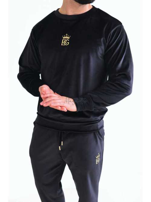 BR777 Komplet Dresowy Męski BRANDENBURG Welurowy Czarny
