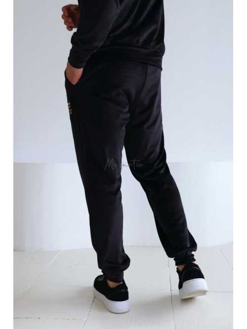 BR777 Komplet Dresowy Męski BRANDENBURG Welurowy Czarny