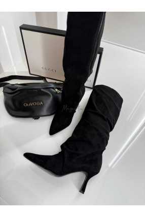 B001 Buty Kozaki Damskie Eko Zamszowe Czarne