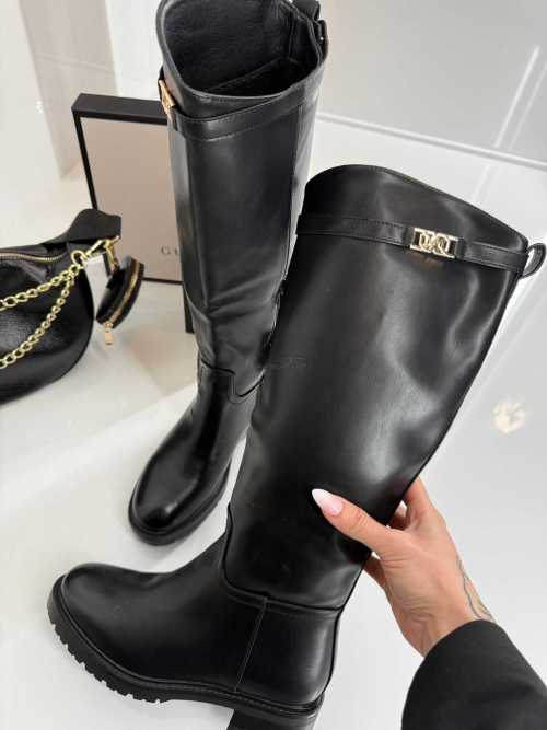 B002 Buty Kozaki Oficerki Damskie Ekoskóra Czarne