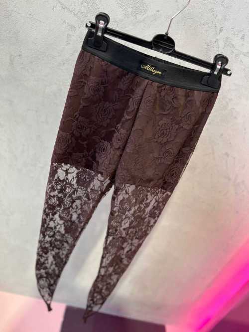 ML983 Legginsy z Koronki Narciarki na Paluszek Czekolada