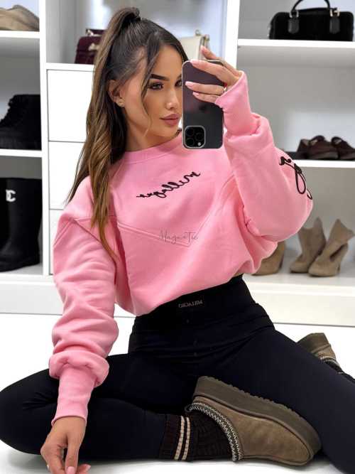 ML035 Bluza Millagro Haft Rękaw Pudrowy Roż
