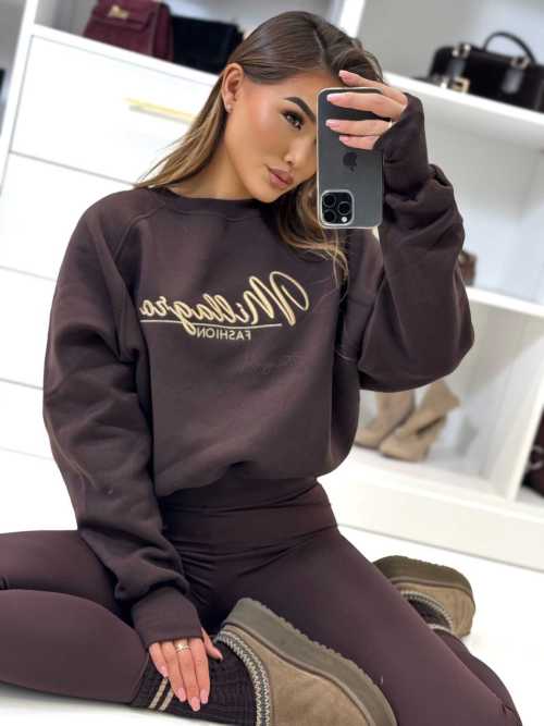 ML034 Bluza Damska Millagro Fashion Haft Czekoladowa