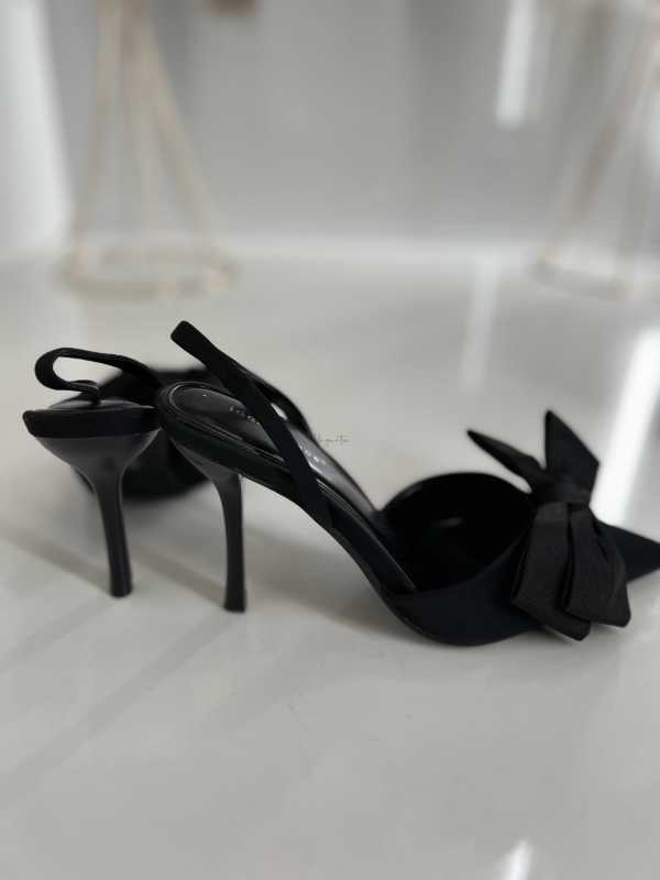 B031 Czarne Sandały na Szpilce z Kokardą