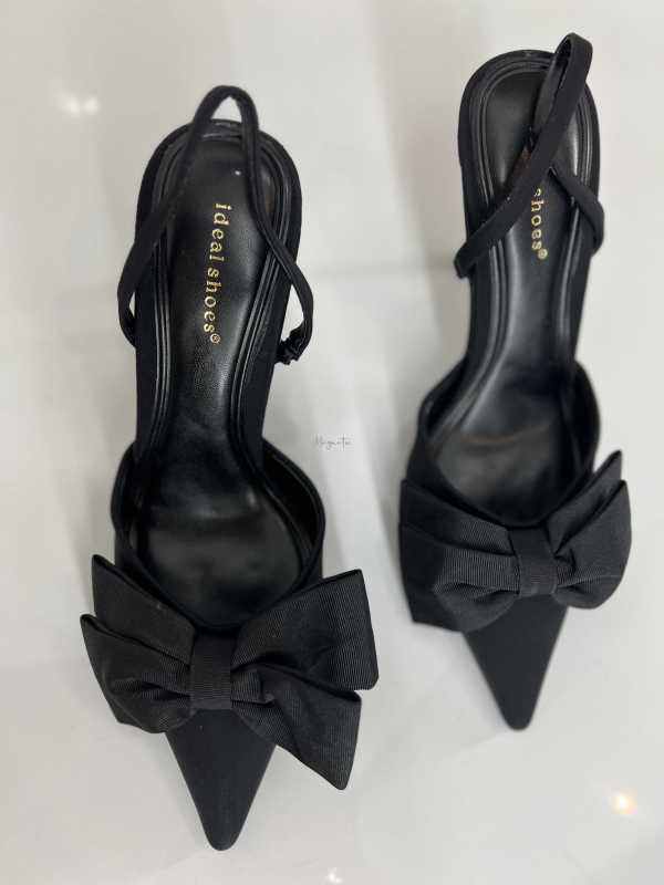 B031 Czarne Sandały na Szpilce z Kokardą