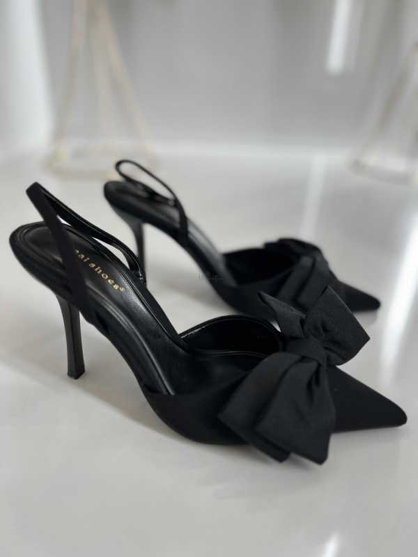 B031 Czarne Sandały na Szpilce z Kokardą