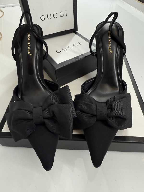 B031 Czarne Sandały na Szpilce z Kokardą