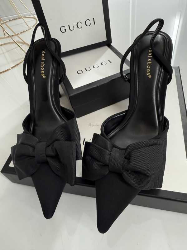 B031 Czarne Sandały na Szpilce z Kokardą