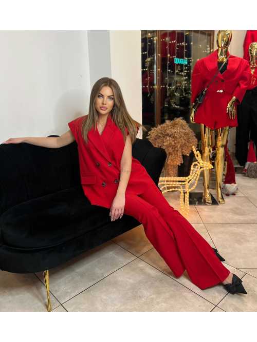 LM061 Elegancka Dwurzędowa Kamizelka  La Milla Czerwona