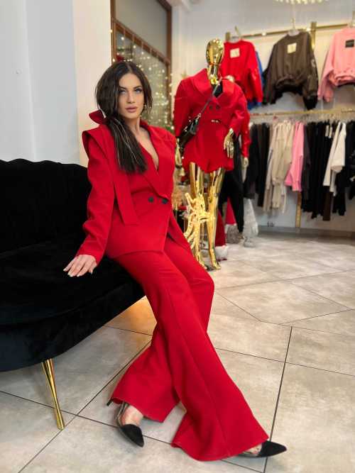 LM068 Eleganckie Spodnie La Milla Dzwony Czerwone