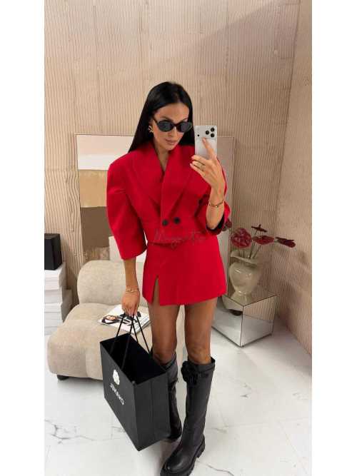 LM062 Elegancka Marynarka La Milla Krótka Czerwona