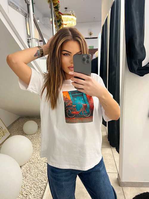 BC609 T-shirt Bocca Biały + Pomarańczowy Rower