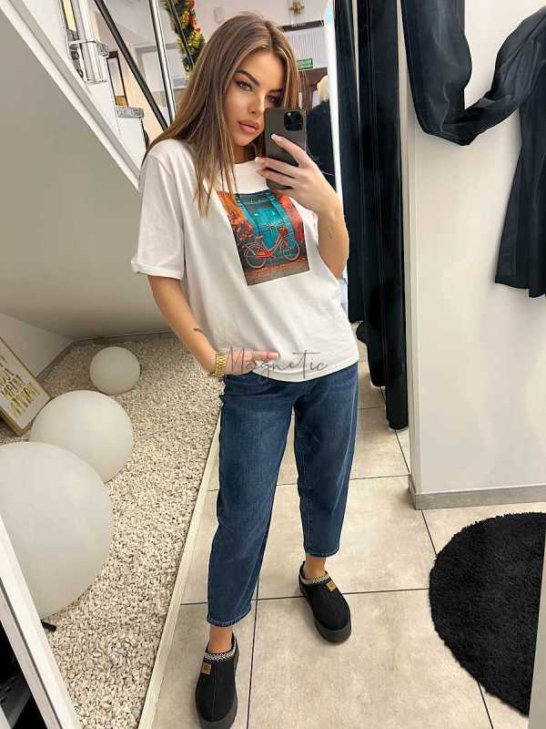 BC609 T-shirt Bocca Biały + Pomarańczowy Rower