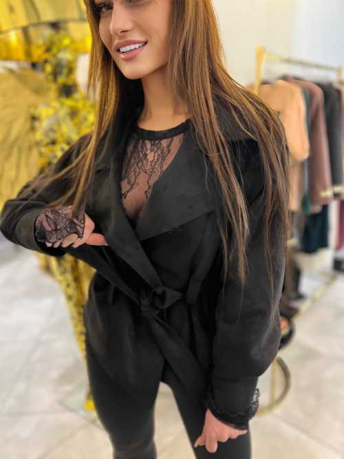 LD974 Marynarka / Kurtka z Ekozamszu Lady Drama Jakość Premium Czarna