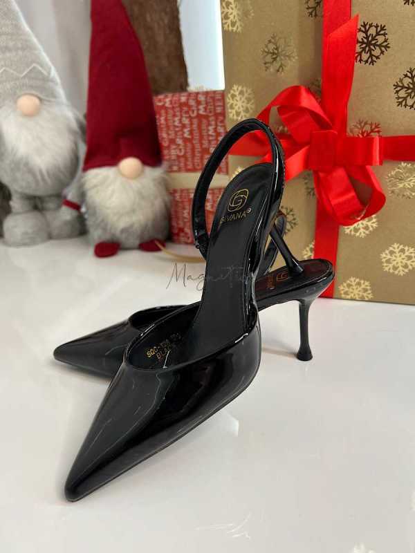 B098 Eleganckie Czarne Szpilki Slingback Lakier