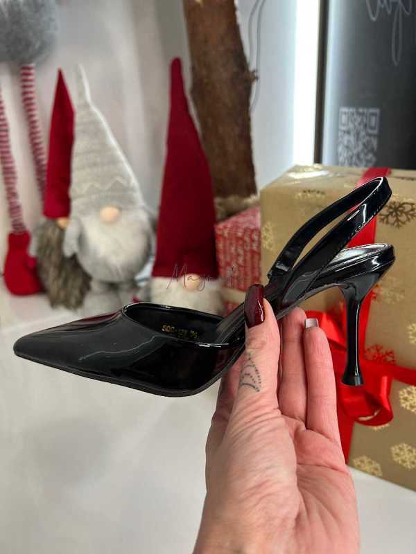 B098 Eleganckie Czarne Szpilki Slingback Lakier