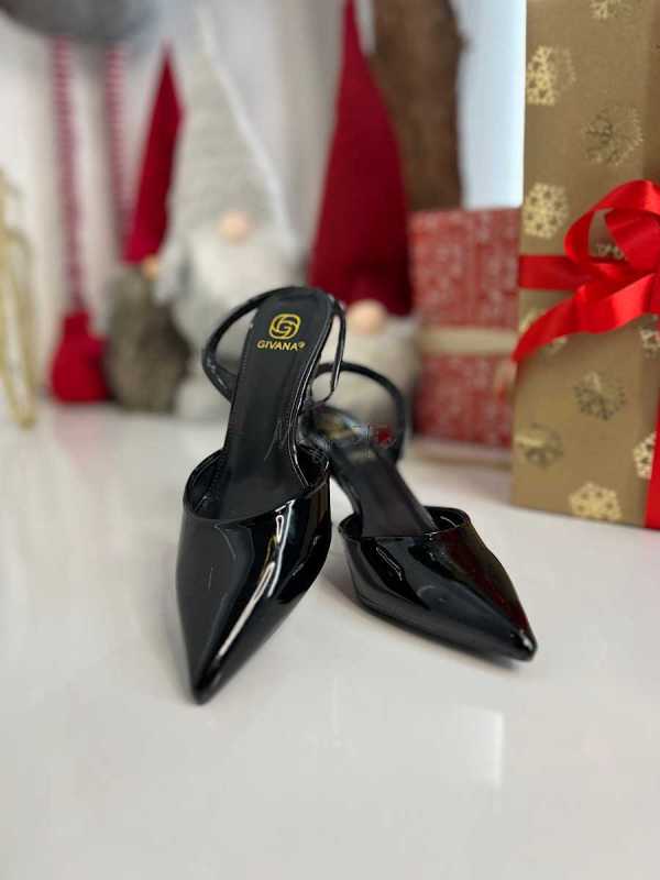 B098 Eleganckie Czarne Szpilki Slingback Lakier