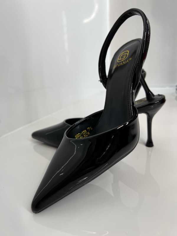 B098 Eleganckie Czarne Szpilki Slingback Lakier