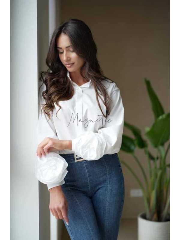 LV093 Elegancka Koszula La Vestiono Rosa Biała