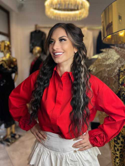 LV093 Elegancka Koszula Rosa Czerwona