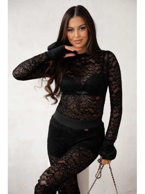 LV090 Półgolf La Vestino Rose Koronka Czarny