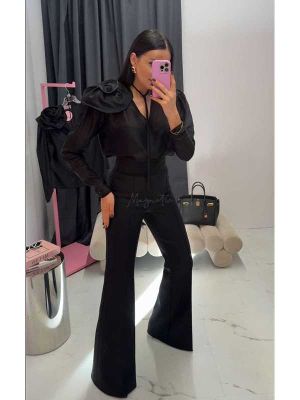 LM068 Eleganckie Spodnie La Milla Dzwony Czarne