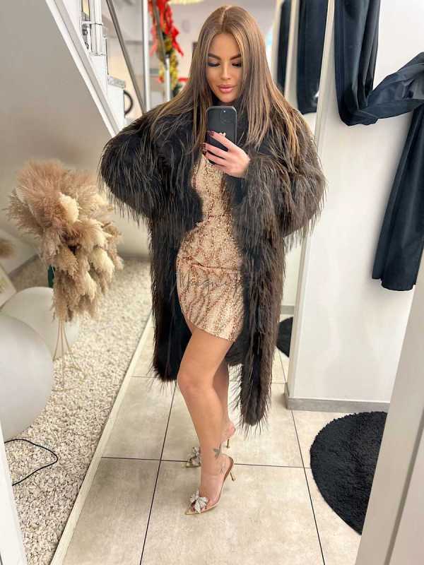 K456 Długie Futerko / Płaszcz Lama Brązowe