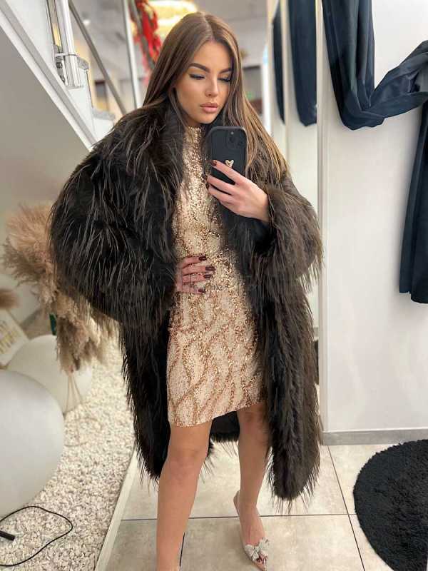 K456 Długie Futerko / Płaszcz Lama Brązowe