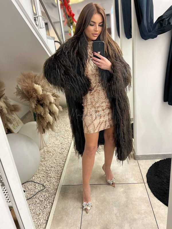 K456 Długie Futerko / Płaszcz Lama Brązowe