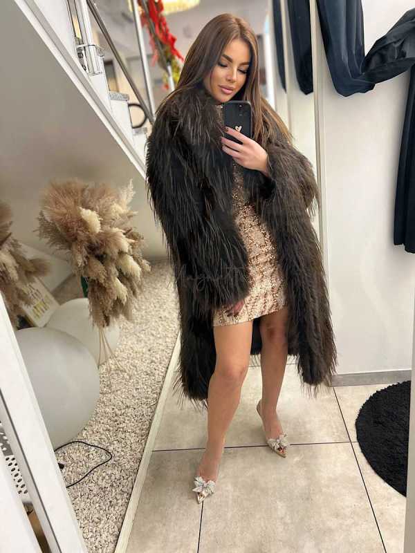 K456 Długie Futerko / Płaszcz Lama Brązowe