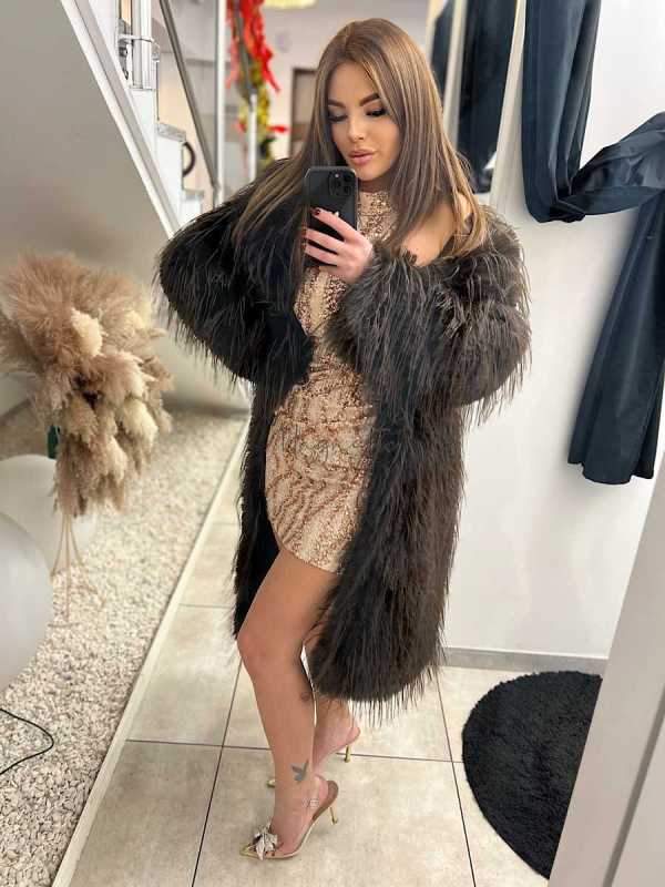 K456 Długie Futerko / Płaszcz Lama Brązowe