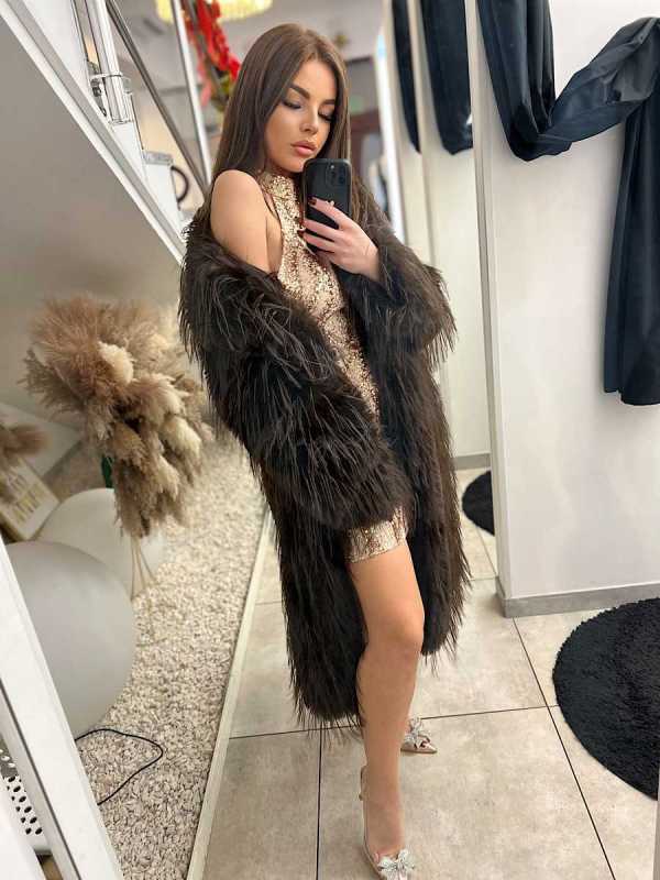 K456 Długie Futerko / Płaszcz Lama Brązowe