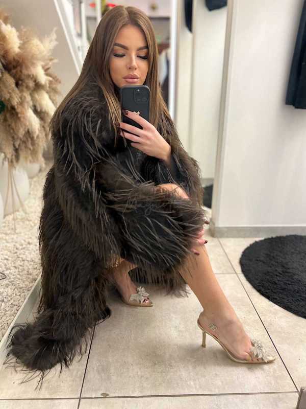 K456 Długie Futerko / Płaszcz Lama Brązowe