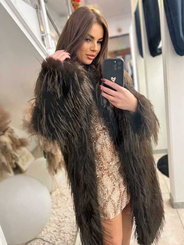 K456 Długie Futerko / Płaszcz Lama Brązowe