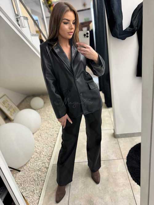 DM763 Marynarka z Ekoskóry + pasek Czarna