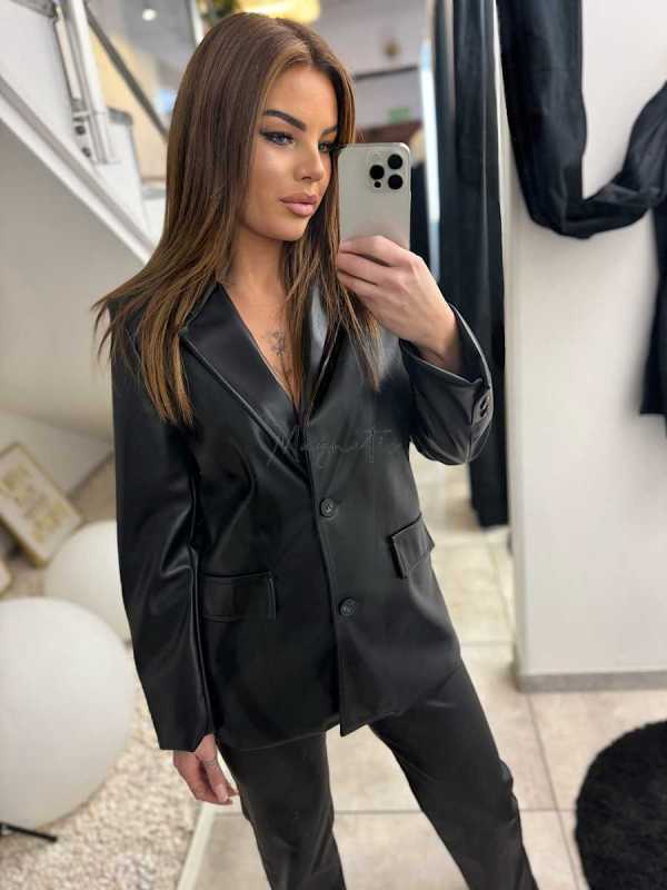 DM763 Marynarka z Ekoskóry + pasek Czarna