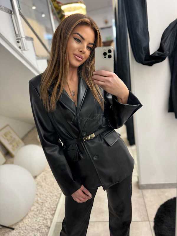 DM763 Marynarka z Ekoskóry + pasek Czarna