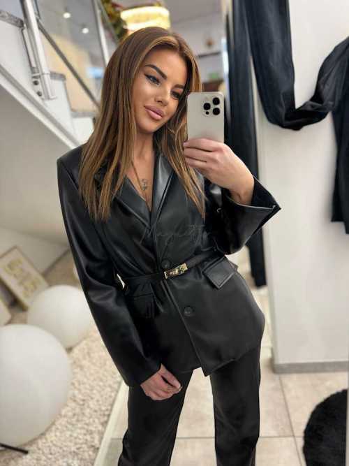 DM763 Marynarka z Ekoskóry + pasek Czarna