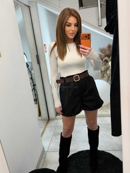 DM832 Czarne Spodenki z Weluru + Pasek