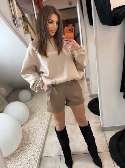 DM808 Spodenki Ekoskóra Beżowe + Pasek