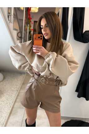 DM808 Spodenki Ekoskóra Beżowe + Pasek