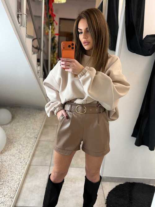 DM808 Spodenki Ekoskóra Beżowe + Pasek