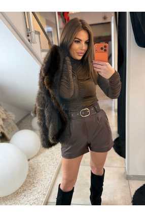 DM808 Spodenki Ekoskóra Brązowe + Pasek