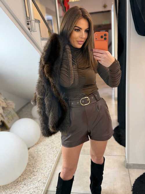 DM808 Spodenki Ekoskóra Brązowe + Pasek