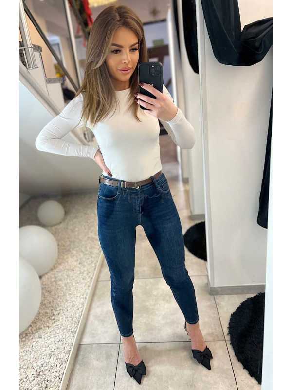 NB698 Spodnie Granatowe Skinny Jeansy Push Up + Pasek