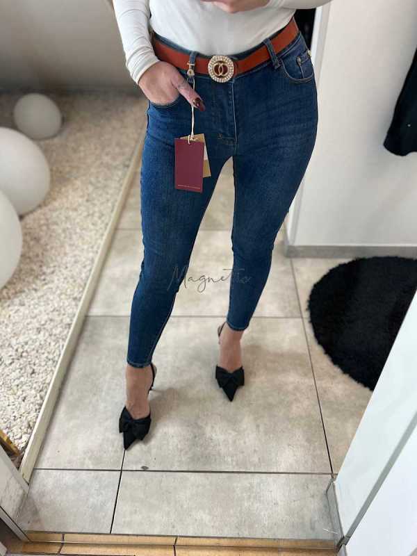 NB700 Spodnie Granatowe Skinny Jeansy Push Up + Pasek