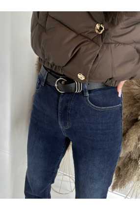 NB840 Spodnie Granatowe Jeansy Wide Leg Prosta Nogawka +pasek